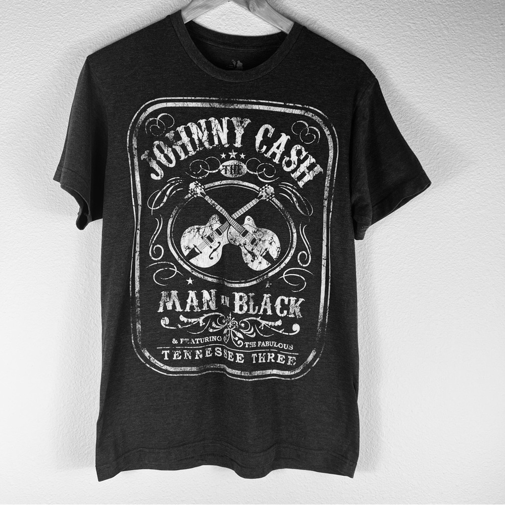 Zion Rootswear Black Short Sleeve Tee with Johnny Cash Graphic med charcoal